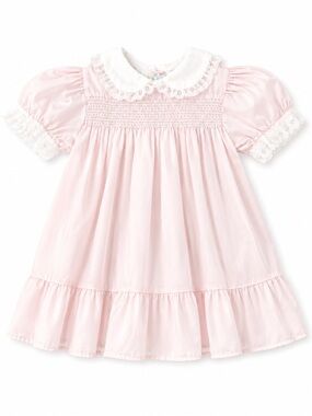 Vintage Pink Smocked Baby Dress with Lace Collar